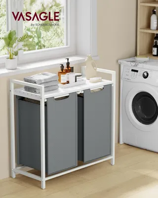 Obrázek produktu pro Koš na prádlo VASAGLE 2 přihrádky, s policí, výsuvný, odnímatelný, 2 x 46 l