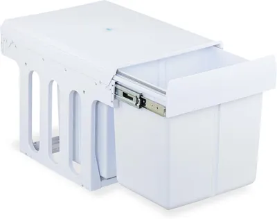Immagine prodotto di Contenitore per rifiuti da incasso - 3 scomparti - 15 litri e 8 litri - Estraibile - 35,1 x 34,3 x 48 cm - Contenitore per la raccolta differenziata da montare in cucina - Bianco
