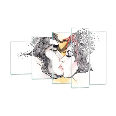 Produktbild von Bilder auf glas - Paar Küssen Abstraktion - 100x60cm - Glasbilder - Wandbilder - Kunstdruck - zum Aufhängen bereit - Wanddekoration aus Glas - Glas Bilder - Wandbild auf Glas - GEG100x60-3005