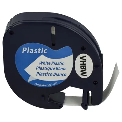 Produktbild von vhbw Schriftband-Kassette Plastik kompatibel mit Dymo LetraTag LT-100H, 2000, LT-100T, Plus LT-100H, 200B Etiketten-Drucker 4m x 12mm Schwarz auf Weiß