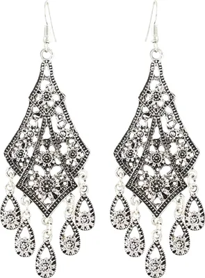 Produktbild von 1 Paar Damen-Hakenohrringe, Vintage-Quaste, ausgehöhlt, geschnitzte Blumenform, Wassertropfenform, böhmische Ohrdekoration, Schmuck, Urlaubsohrringe, Hängeohrringe