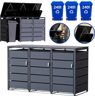Obrázek produktu pro Box na popelnice BINBOX pro 3x 240L | Antracit RAL 7016 | Pozinkovaná ocel | Uzamykatelný | Montážní sada