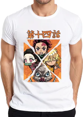 Produktbild von Kimetsu no Yaiba Tanjiro Nezuko Zenitsu Inosuke Chibi Geschenk Herren T-Shirt, Weiß, M
