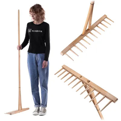 Produktbild von KADAX Rechen "Hojden", Heurechen mit langem Holzstiel, Gartenwerkzeug, 12 Zinken, Holz, KI-generiertes Bild