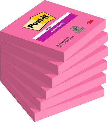 Produktbild von Post-it Super Sticky Notes, 6 Blöcke (540 Blatt), 76 mm x 76 mm, Pink