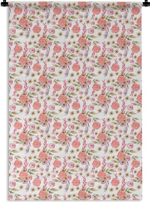Produktbild von MuchoWow® Wandteppich Wandbehang Blumen - Collage - Rosa 60x90 cm Tapisserie Dekoration Wandtuch - Foto-Teppich - Abwaschbar