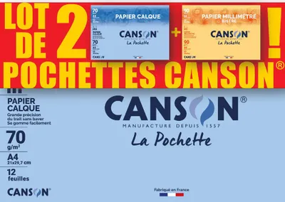 Image de Papier calque et papier quadrillé CANSON, 2 paquets de 12 feuilles chacun