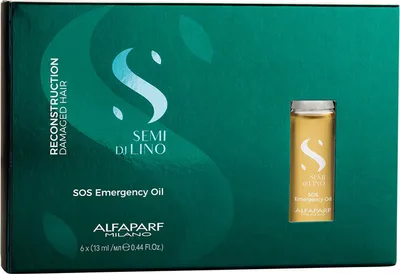 A box of Alfaparf Milano Semi Di Lino SOS Emergency Oil for damaged hair.
