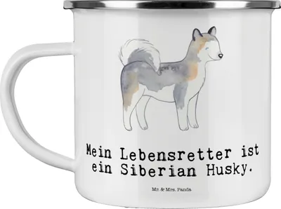 Produktbild von Mr. & Mrs. Panda Teetasse Siberian Husky Lebensretter - Weiß - Geschenk, Haferl, Pott, Teebecher, Emaille Tasse