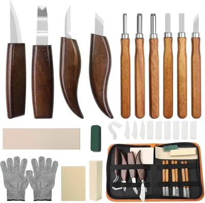 Imagen del producto de Kit de tallado, de 17 piezas, herramienta para trabajar la madera con cuchillos, ideal para proyectos de tallado creativos