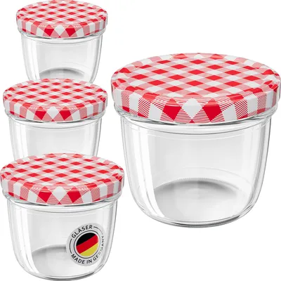 Produktbild von 50 Stück WELLGRO Vorratsglas Einmachgläser Schraubdeckel rot kariert - 230 ml