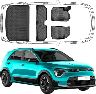 Produktbild von Set Autofußmatten und Untere Kofferraummatte kompatibel mit Kia Niro EV verstellbar Kofferraumboden