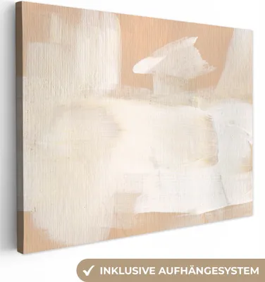 Produktbild von MuchoWow® - Leinwandbilder - Kunst - Weiß - Beige - Modern, Wandbild, Wanddeko Bilder Wohnzimmer, 120x90 cm