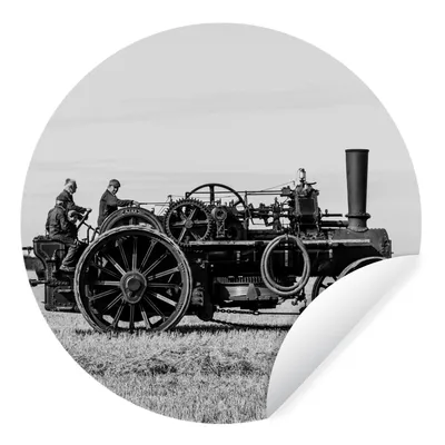 Produktbild von MuchoWow® Runde Wandtattoo - Wandsticker Tapete Aufkleber Traktor - Schwarz - Weiß - Bauernhof - Vintage Ø 80 cm Selbstklebend und Repositionierbar - Wandaufkleber - Kreis - Mauerkreis - Wand Bilder - Wandsticker - Wohnzimmer Dekoration - Dekoration für die Wände - Aluminium - Babyzimmer