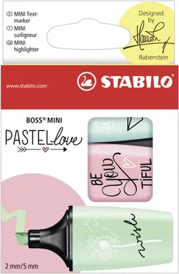 Produktbild von Textmarker - STABILO BOSS MINI Pastellove - 3er Pack - zartes Türkis, rosiges Rouge, Hauch von Minzgrün