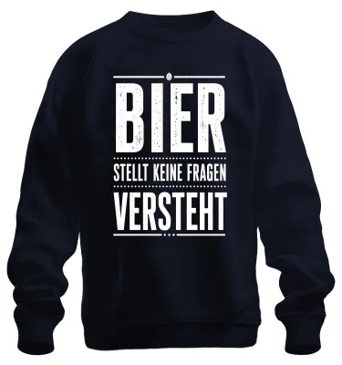 Productafbeelding van Bier stelt geen vragen. Bier begrijpt. Grappig shirt/trui voor het drinken. Marineblauw, maat M