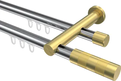 Produktbild von Interdeco Innenlaufstange / Gardinenstange mit Innenlauf Chrom / Messing-Optik, Typ Platon Mavell (Zylinder), 20 mm Ø 2-läufig, 260 cm