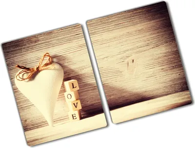 Produktbild von Tulup Glas Herdabdeckplatte - 2x40x52 cm - Glaskeramikkochfeld-Abdeckung Spritzschutz Glasabdeckplatte Kochplattenabdeckung und Schneidebrett - Zweiteilig - Sprüche - Liebe - Beige