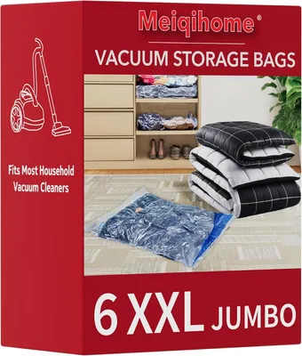 Obrázek produktu pro Vakuové úložné pytle - 6 kusů, velikost XXL - Úsporné uzavíratelné pytle - Vzduchotěsné kompresní pytle na oblečení - Polštáře