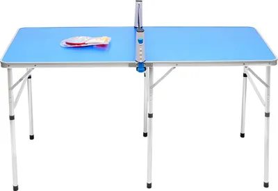 Obrázek produktu pro Stůl na stolní tenis, skládací provedení, kompletní sada se síťkou a pálkami, modrá barva