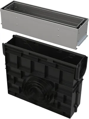 Imagen del producto de Caja de servicio Alcadrain AVZ101R-R321R para canalón de desagüe, asimétrica, de 100 mm, acero inoxidable