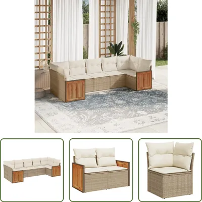 Produktbild von The Living Store 7-tlg. Garten-Sofagarnitur mit Kissen Beige Poly Rattan