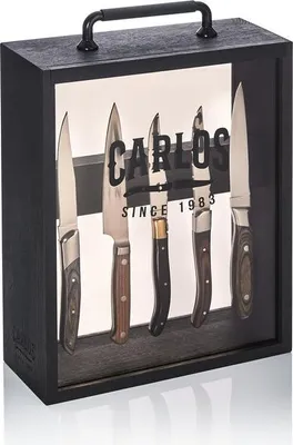 Produktbild von 12x Steakmesser Set CARLOS mit schwarzem Sandelholzgriff, 24 cm, Set, Klingenstahl 420, Holz