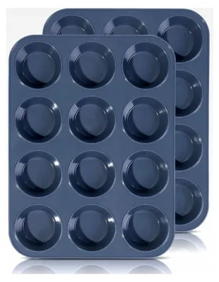 Produktbild von 2 Stück Große Muffinform aus Silikon für 12 Muffins, Antihaft Muffinblech für Cupcakes, Brownies, Kuchen, Pudding 33 x 25 x 3 cm (Grau)