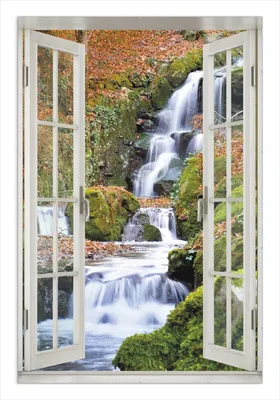 Produktbild von Wallario Wandbild mit Fenster-Illusion: Bach im Wald, Größe: 61 x 91,5 cm, Poster mit rahmenlosen Bildhalter