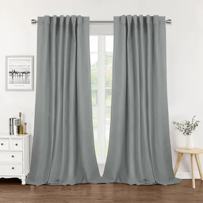 Produktbild von 2 Stück Vorhänge Leinenoptik Verdunkelungsvorhang Wärmeisolierend Vorhang Gardinen Multifunktionsband für Wohnzimmer Schlafzimmer, B132xH244cm, Grau