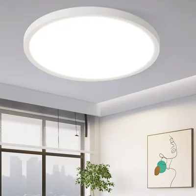 Produktbild von ZMH Deckenlampe LED Deckenleuchte Flach 18W  Warmweiß Ø22cm   Deckenbeleuchtung IP44  Küchenlampe Rund Weiß für  Flur Küche Schalfzimmer Klassenzimmer