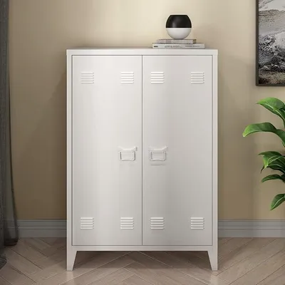 Produktbild von Metallschrank Oripää Wohnzimmerschrank 110 x 75 x 33 cm Aktenschrank Werkstattschrank mit 2 Türen und 2 höhenverstellbaren Ablagen Weiß