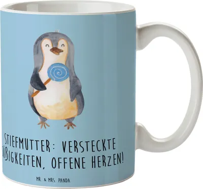 Produktbild von Mr. & Mrs. Panda Teetasse Stiefmutter Herzen - Blau Pastell - Geschenk, Kaffeebecher, einzigartige Designs, Familie, Trinkbecher, Stiefkind, Liebe, Bonusmutter, Jubiläen