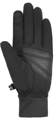 A black glove shown from the palm side against a white background.