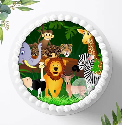 Produktbild von Für die Geburtstags Torte ein Tortenaufleger, Zuckerbild mit dem Motiv: Safari, Essbares Foto für Torten, Fondant, Ø 20cm, 0764c