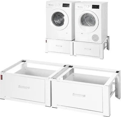 Image de Support pour lave-linge VEVOR, hauteur 290 mm, rehausse pour lave-linge avec tiroir, capacité de charge 150 kg, pieds antidérapants, socle en acier pour sèche-linge, plate-forme, universel, blanc, lot de 2