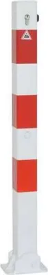 Produktbild von Absperrpfosten aus Vierkant-Stahlrohr 70x70 mm, umlegbar mit Profilzylinderschloss, zum Einbetonieren Pulverbeschichtet, mit Leuchtstreifen