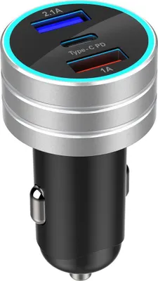 Image de 3.chargeur de voiture USB double 1A Interface de charge TYP-C Chargement rapide en voiture Argent