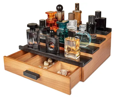 Produktbild von Holz-Parfümorganizer mit Schublade - 4-stufiger Kosmetik-Organizer