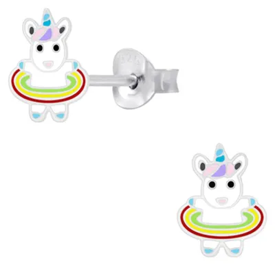 Produktbild von Kinder Ohrringe Silber 925 Ohrstecker Einhorn | 7 mm x 9 mm