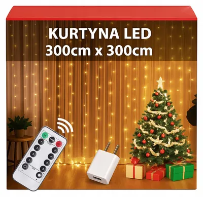Produktbild von Lichtvorhang 300 LED 3x3m warmweiß mit Fernbedienung, USB, IP65