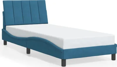 Image de Sommier avec tête de lit bleu 80x200 cm velours