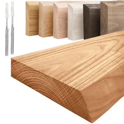 Image de LAMO Manufaktur Étagère flottante murale bois avec fixation invisible | Etagere murale 60 cm pour salle de bain, couloir, cuisine | Couleur: foncé, Bord: naturel | Bois massif, design moderne