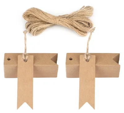 Produktbild von Geschenkanhänger aus Kraftpapier - 200 Stück Etiketten 7 x 2 cm mit Juteschnur - für Handwerk und Verpackungen - Braun