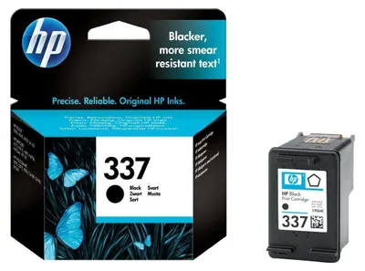 A product shot of an HP ink cartridge and its packaging.