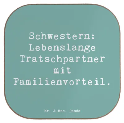 Produktbild von Mr. & Mrs. Panda Untersetzer für Gläser Spruch Schwestern Tratschpartner - Meeresbrise - Geschenk, Glas, Verwandte, Tasse, Familie, Geschwisterliebe, Tassen, Spaß