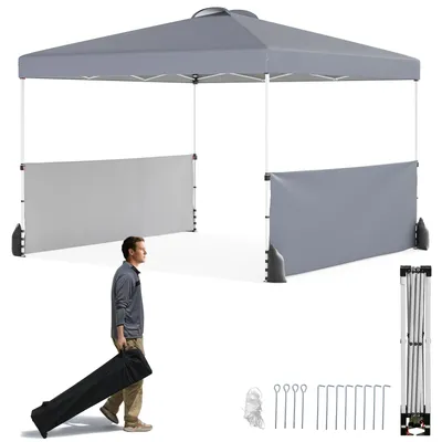 Obrázok produktu pre Vysúvací pavilón COSTWAY 300 x 300 cm s 2 polovičnými bočnými stenami, prepravná taška s kolieskami, 8 kolíkov, 4 kotvy, 4 laná proti vetru, 4 vrecia s pieskom