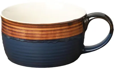 Productafbeelding van Grote keramische mok, 700 ml, blauw en bruin, met handvat. Jumbo mok, XXL, geschikt voor koffie, thee, of als beker/kom