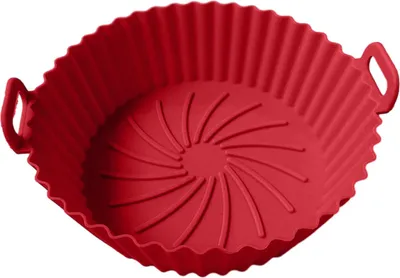 Produktbild von Silikon-Luftfritteusen-Einlage, rund, antihaftbeschichtet, Luftfritteusenkorb, hochtemperaturbeständig, Backform mit Ölablaufrillen
