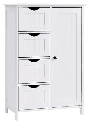 Badschrank mit 4 Schubladen und 2 Böden, MDF, Weiß, 55x81 cm